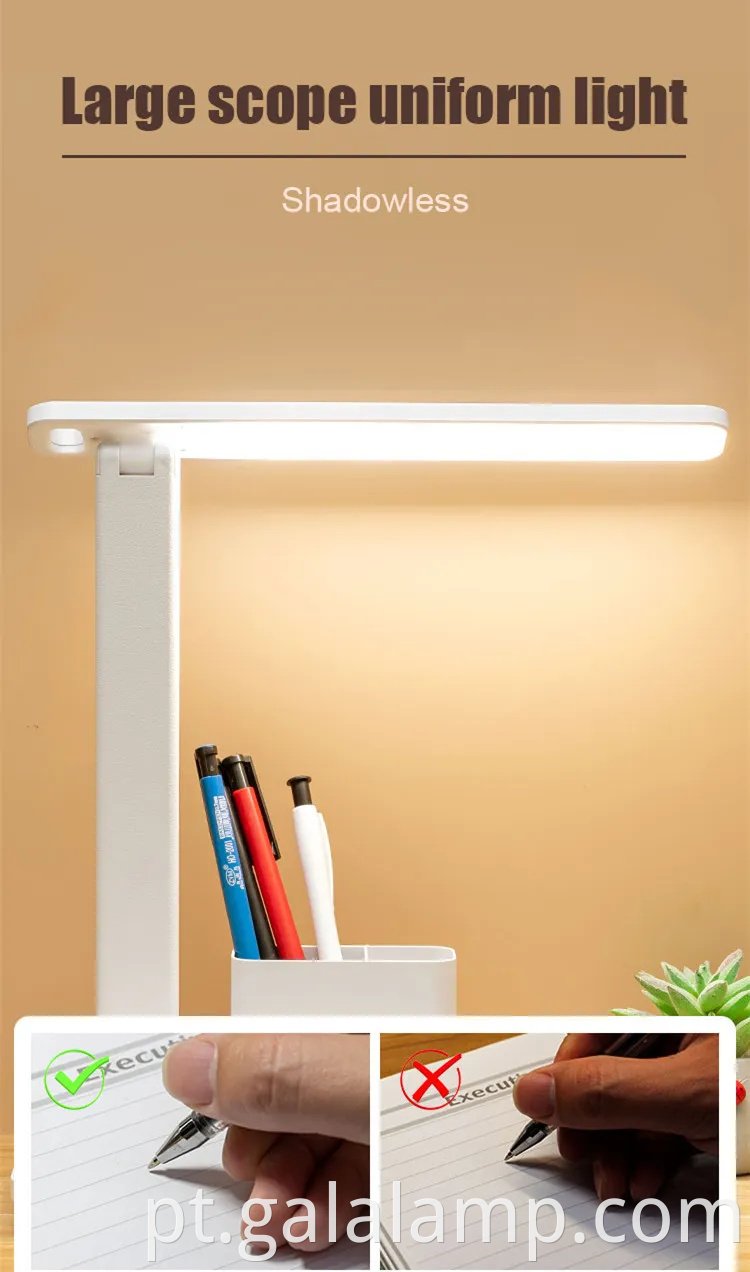 Lâmpada de mesa dobrável recarregável moderna com suporte de caneta